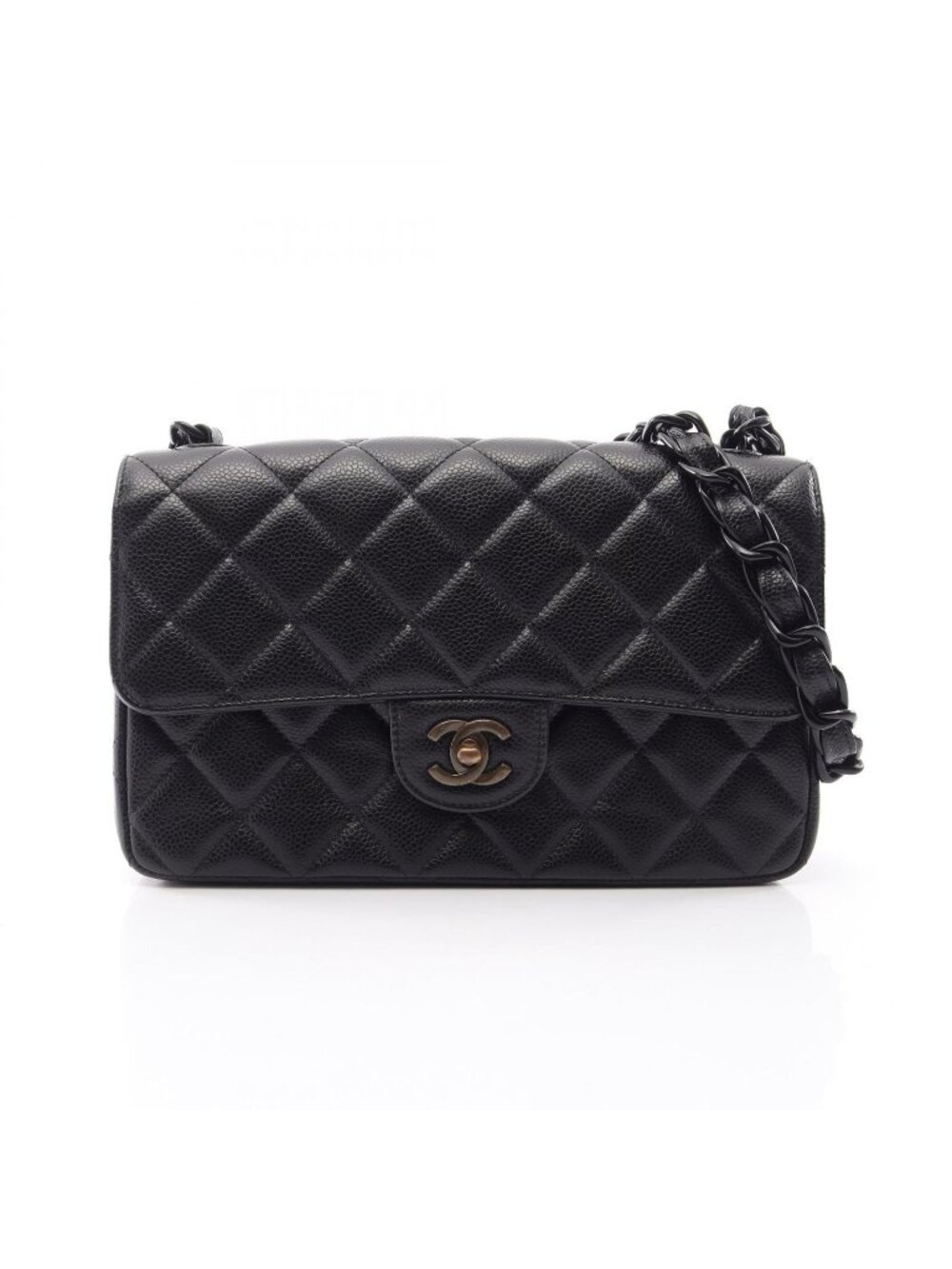 Chanel Shoulder Bag Quilted Single Flap Plastic Chain Black Caviar